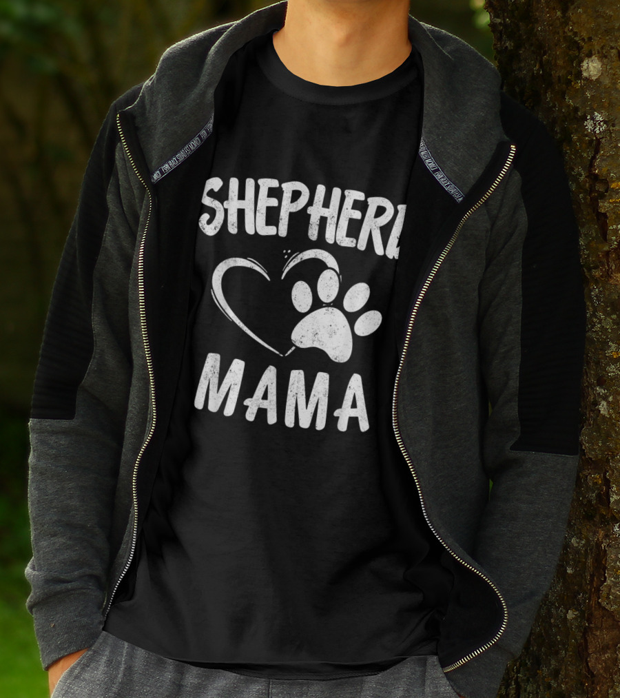 Shepherd Mama Heart Paw Print Dog Owner German Sheepdog Mom T-Shirt