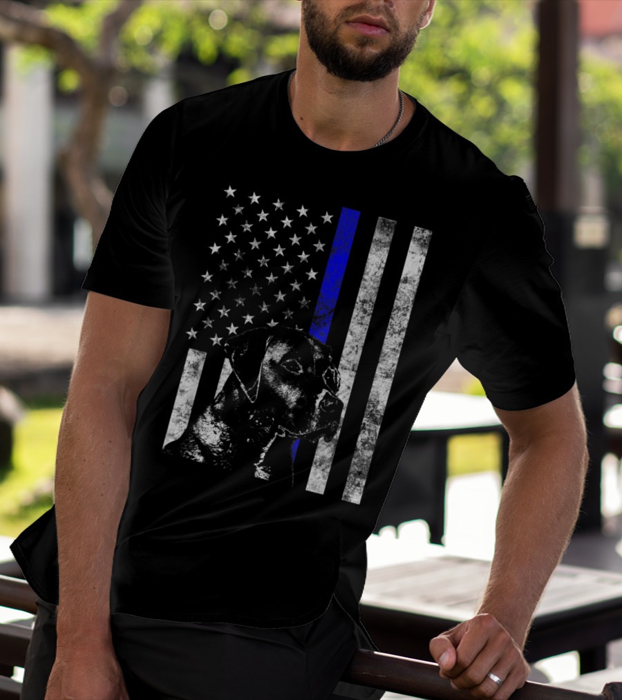 Thin Blue Line Flag K9 Labrador Retriever Police Dog American Flag T-Shirt