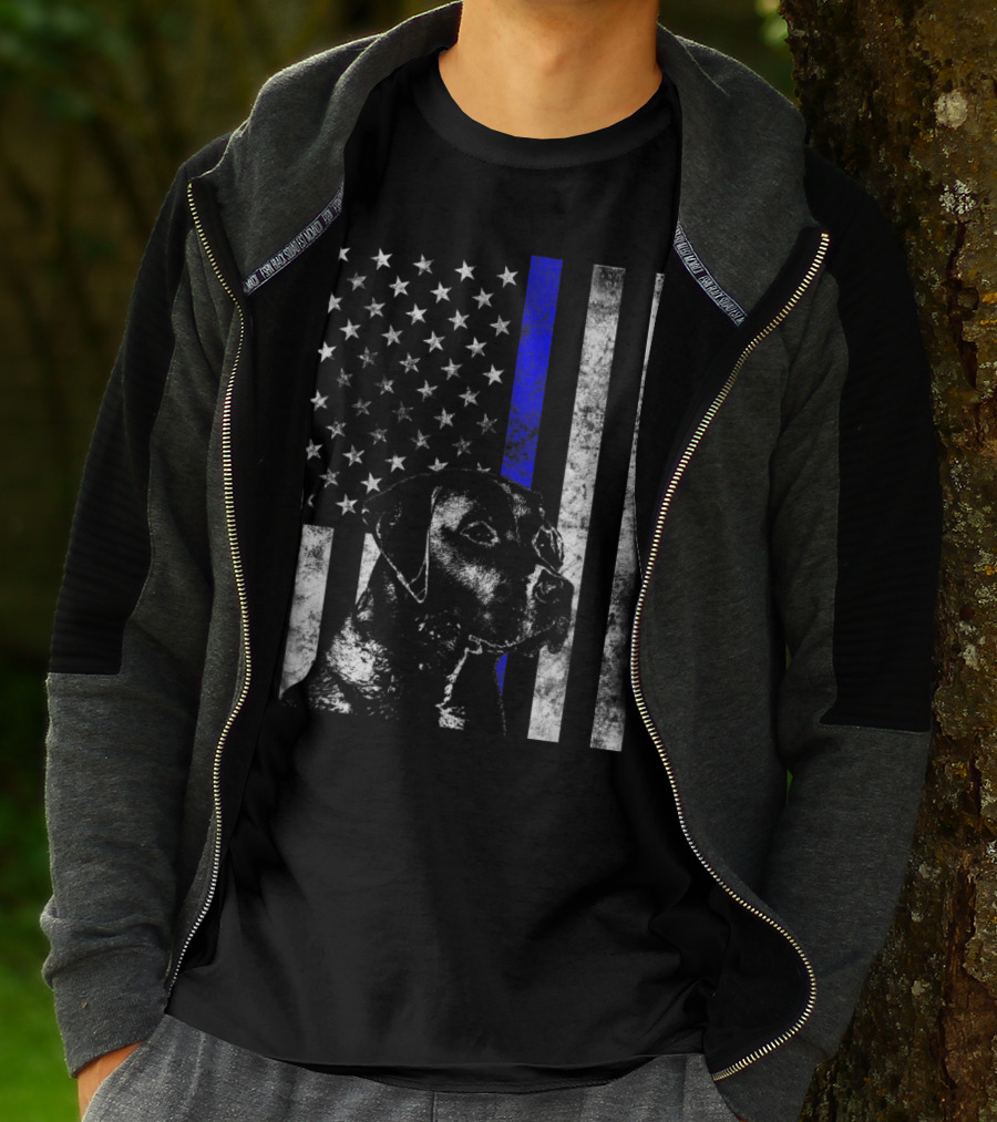 Thin Blue Line Flag K9 Labrador Retriever Police Dog American Flag T-Shirt