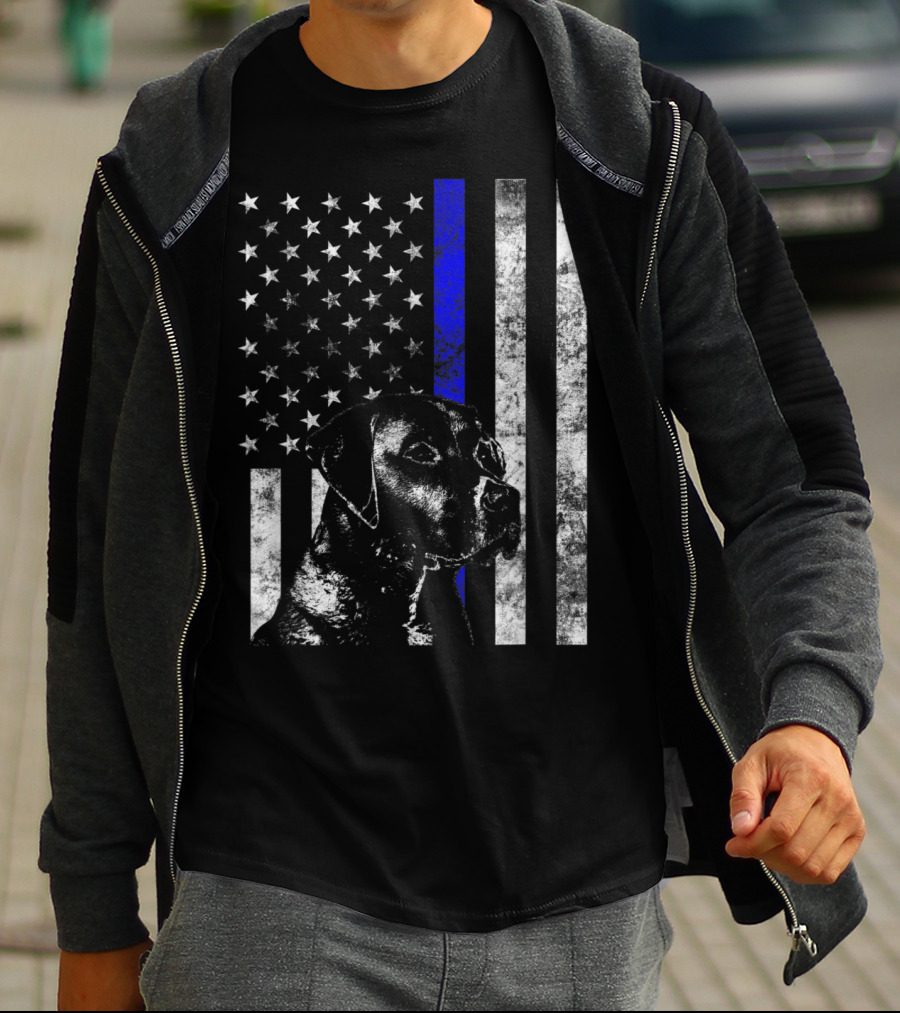 Thin Blue Line Flag K9 Labrador Retriever Police Dog American Flag T-Shirt