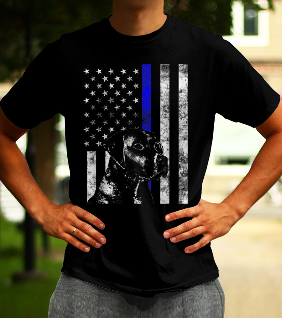 Thin Blue Line Flag K9 Labrador Retriever Police Dog American Flag T-Shirt