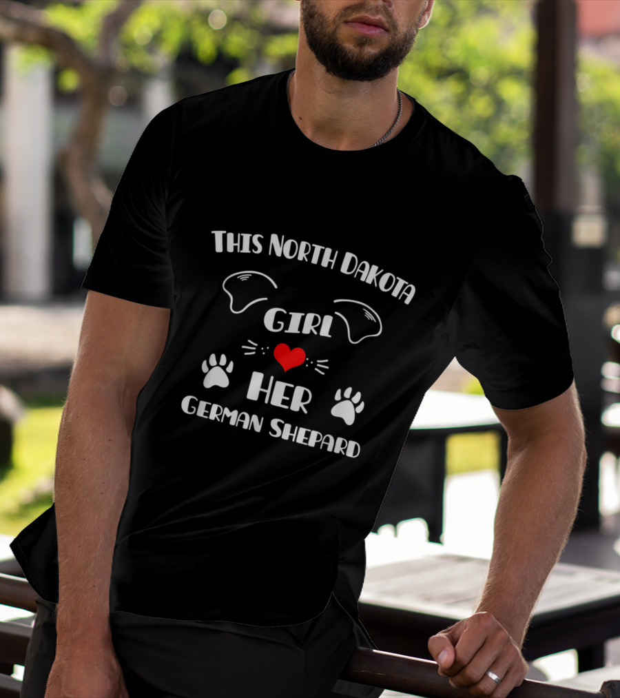 This North Dakota Girl Loves Her German Shepard Heart Paw Prints T-Shirt