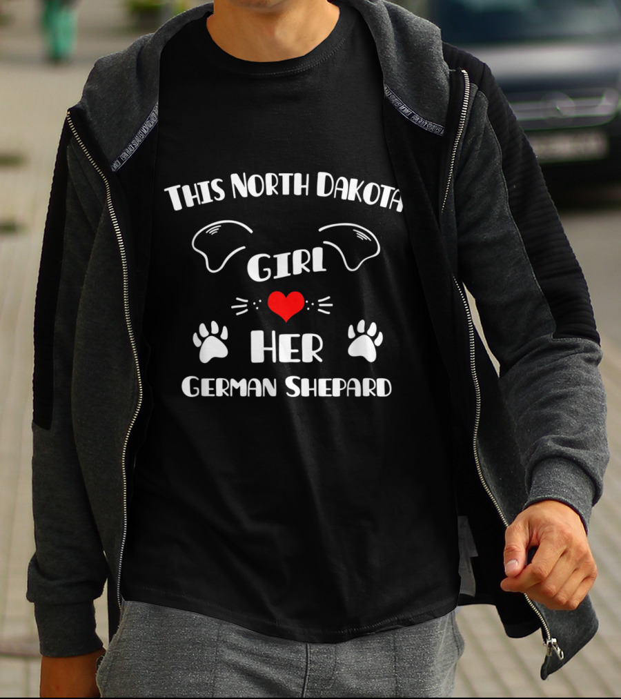 This North Dakota Girl Loves Her German Shepard Heart Paw Prints T-Shirt