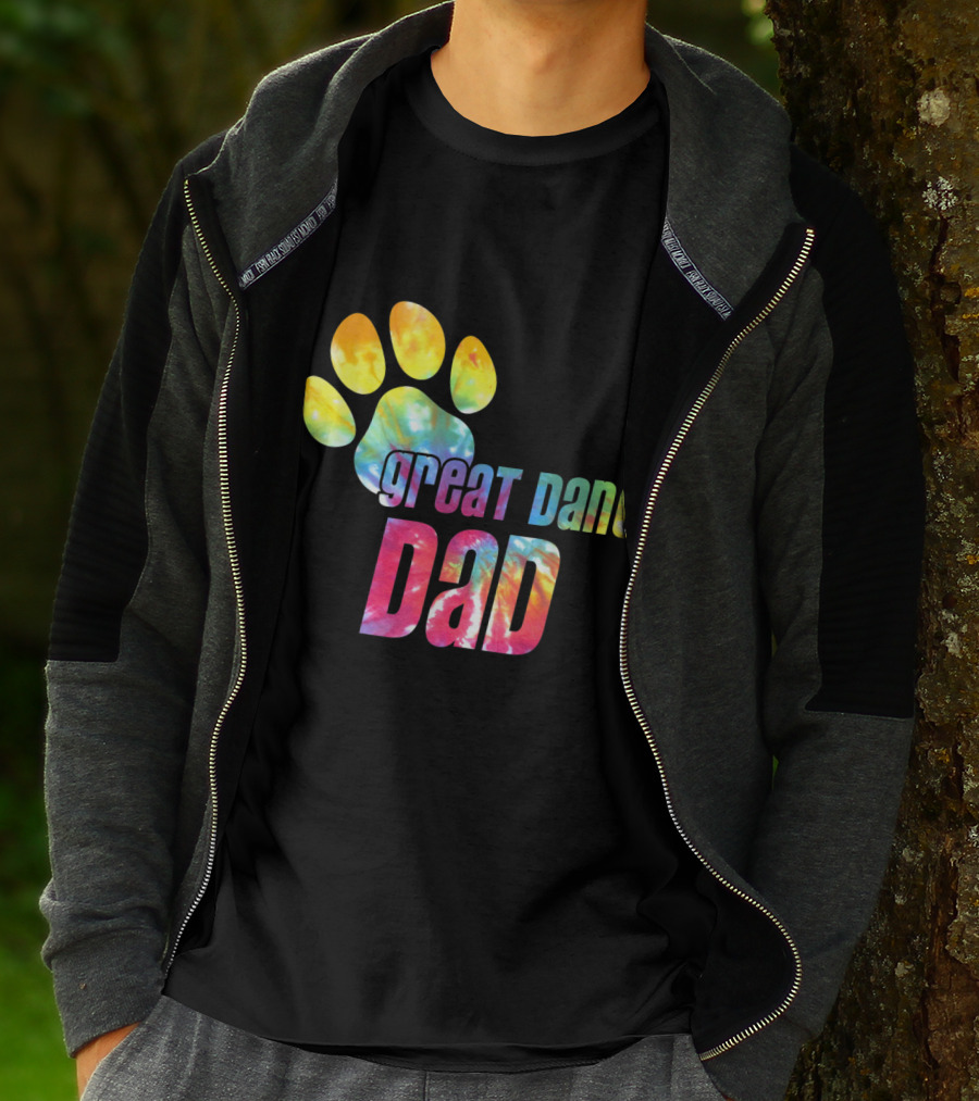 Great Dane Dad Tie Dye Paw Father's Day Dog Lovers T-Shirt