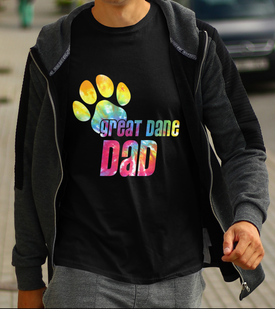 Great Dane Dad Tie Dye Paw Father's Day Dog Lovers T-Shirt