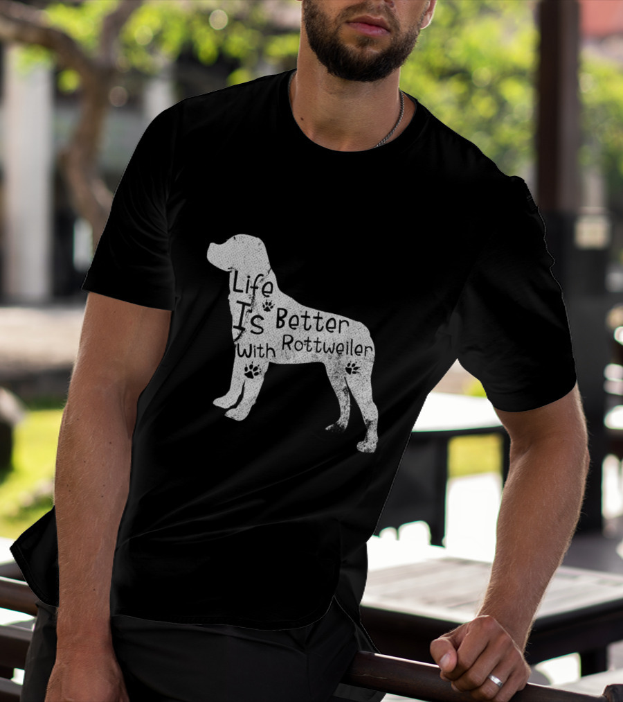 Vintage Life Is Better With Rottweiler Dog Funny Puppy Lover T-Shirt