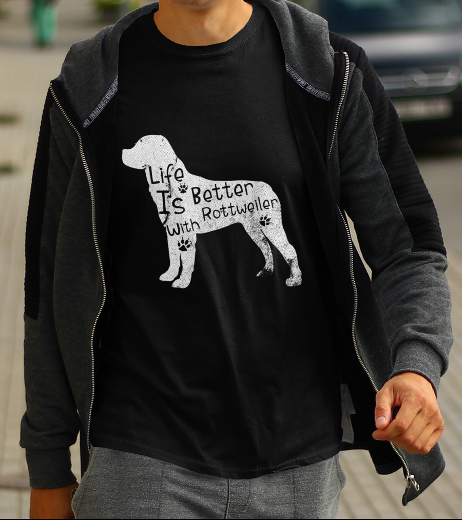 Vintage Life Is Better With Rottweiler Dog Funny Puppy Lover T-Shirt