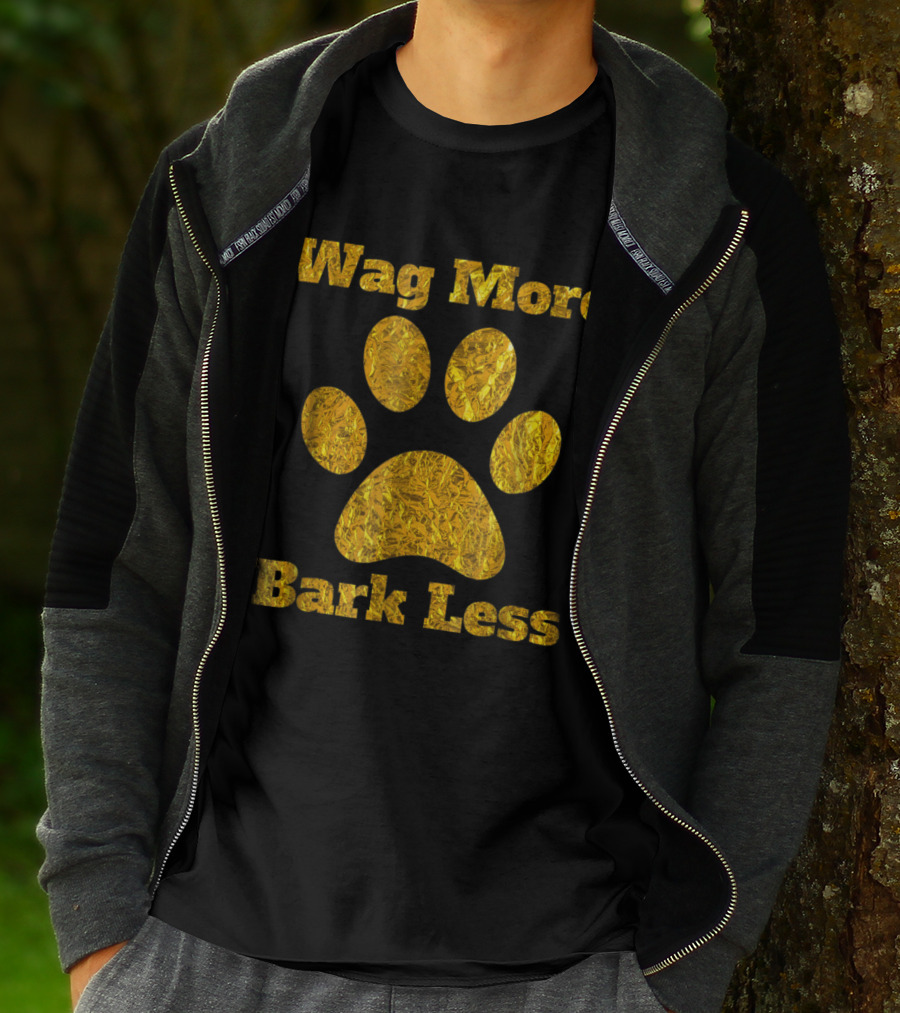 Wag More Bark Less Gold Paw Print Dog Mom Rescue Puppy Shelter T-Shirt