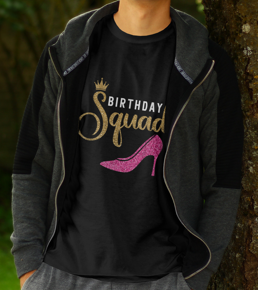 Birthday Squad Queen Golden Pink Shoe T-Shirt