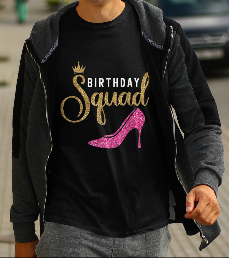 Birthday Squad Queen Golden Pink Shoe T-Shirt