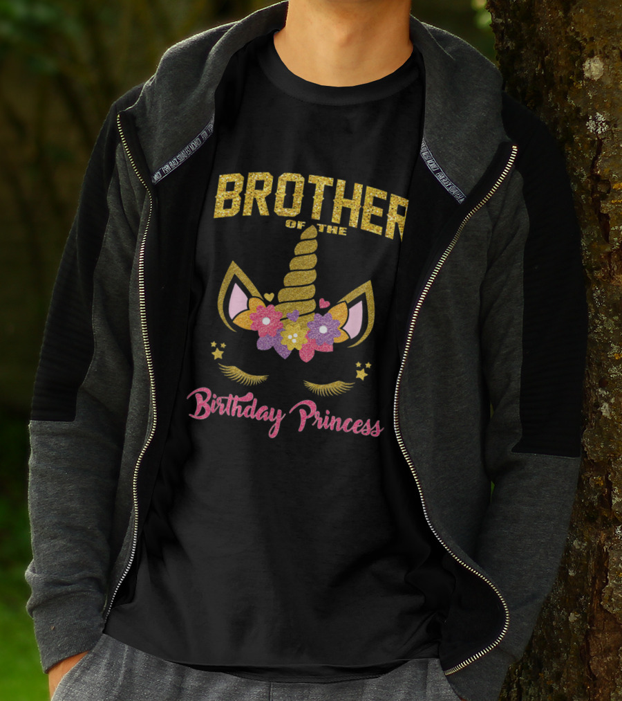 Brother Of The Birthday Princess Unicorn Flowers Hearts T-Shirt