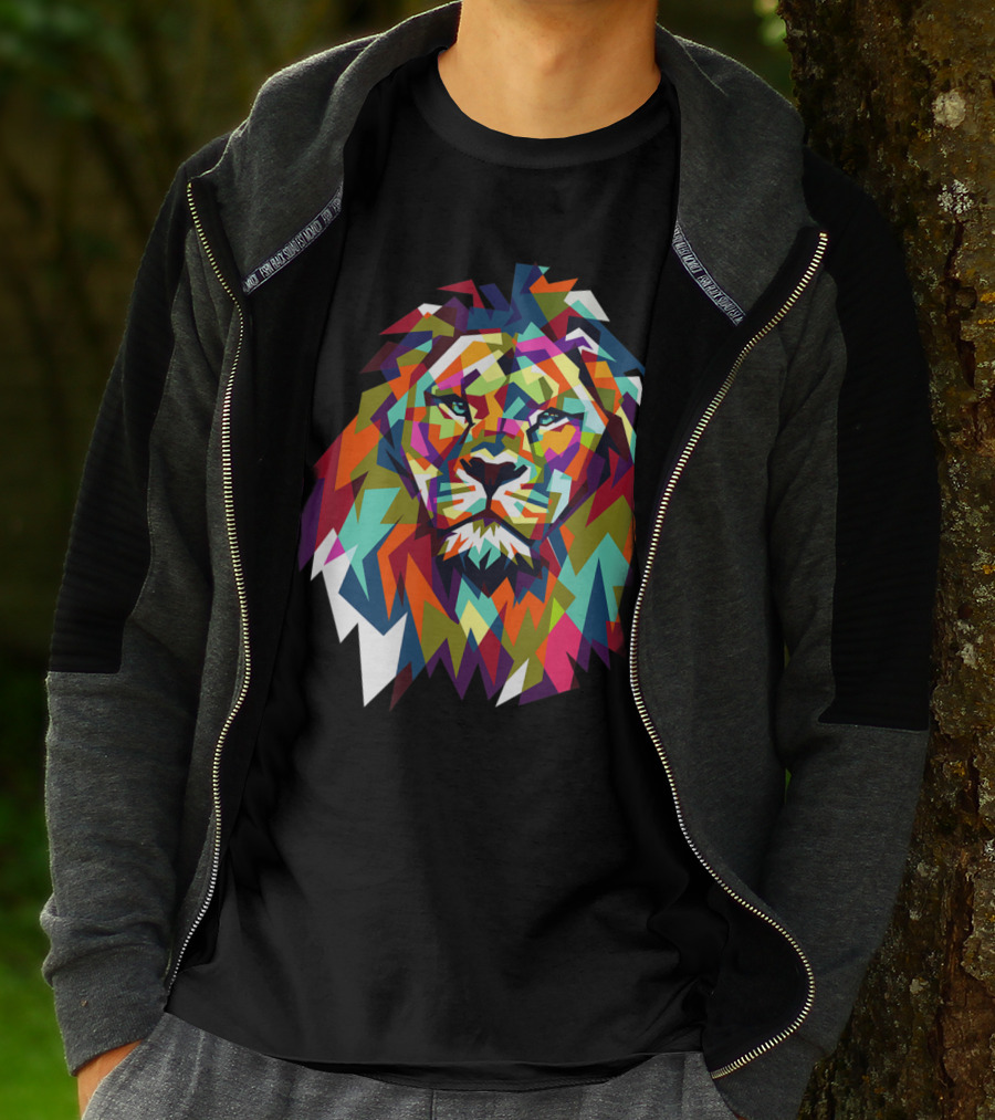 Cool Trendy Geometric Leo African Lion Cat T-Shirt