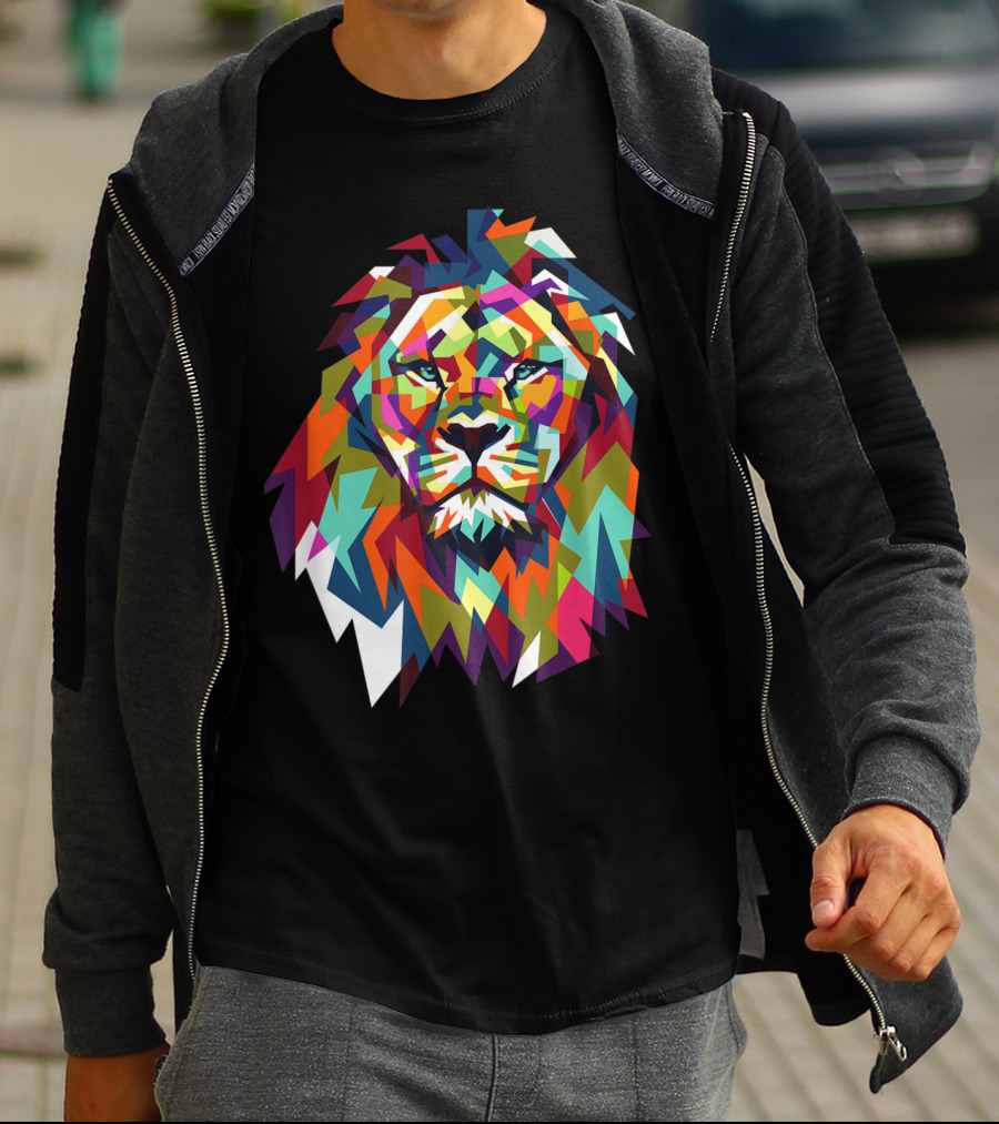 Cool Trendy Geometric Leo African Lion Cat T-Shirt