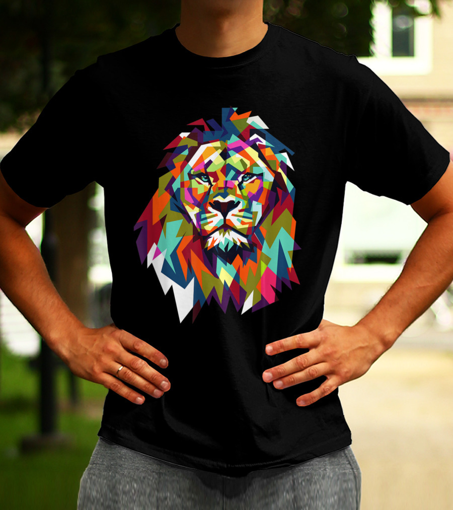 Cool Trendy Geometric Leo African Lion Cat T-Shirt