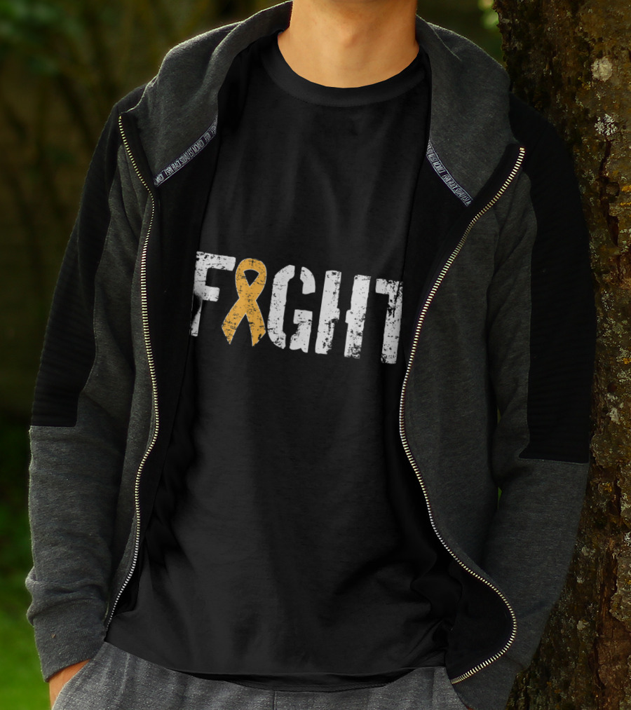 Fight Leukemia Cancer Awareness Ribbon In Military T-Shirt