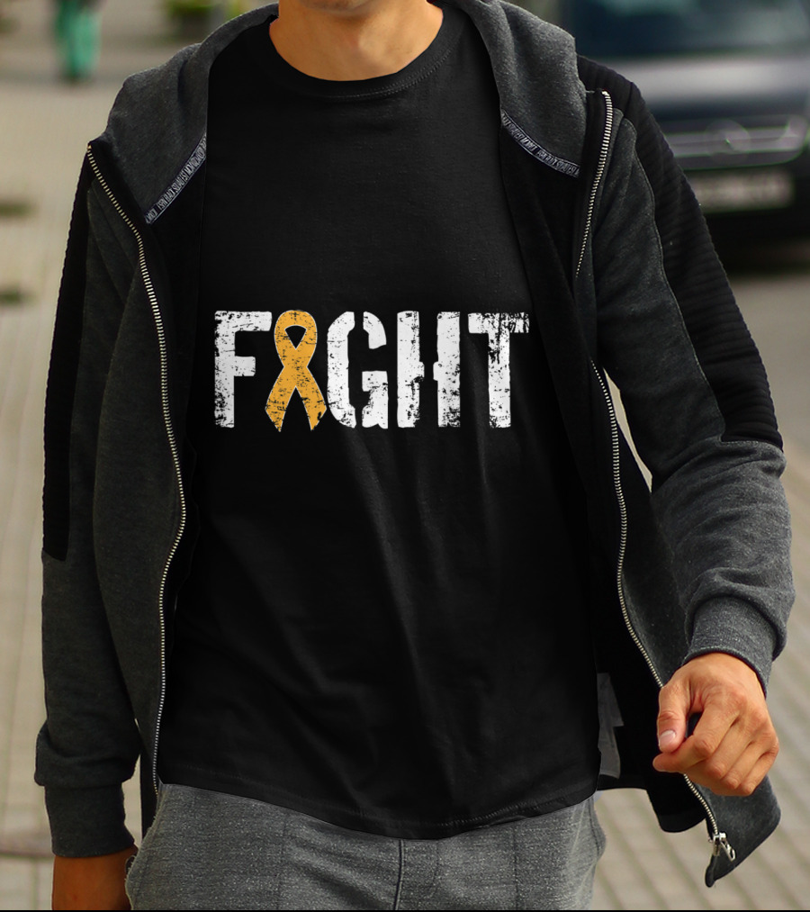 Fight Leukemia Cancer Awareness Ribbon In Military T-Shirt