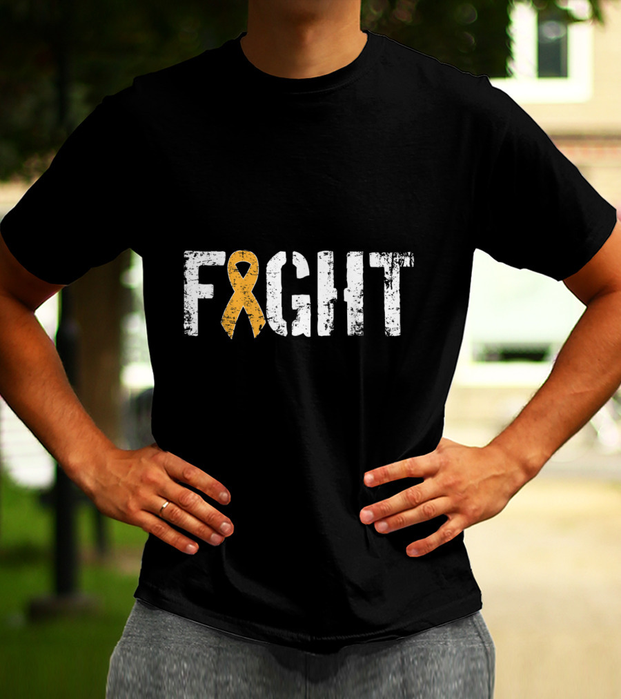 Fight Leukemia Cancer Awareness Ribbon In Military T-Shirt
