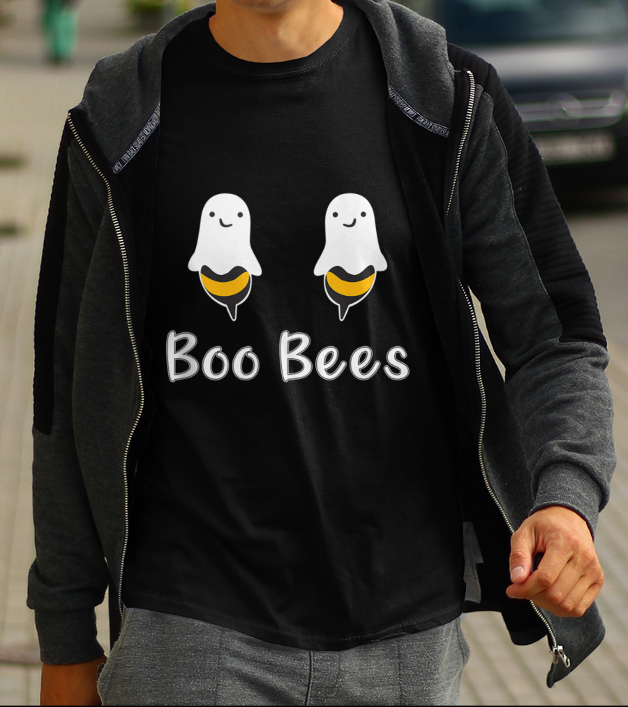 Funny Boo Bees Ghosts With Smiling Faces And Bee Stripes T-Shirt