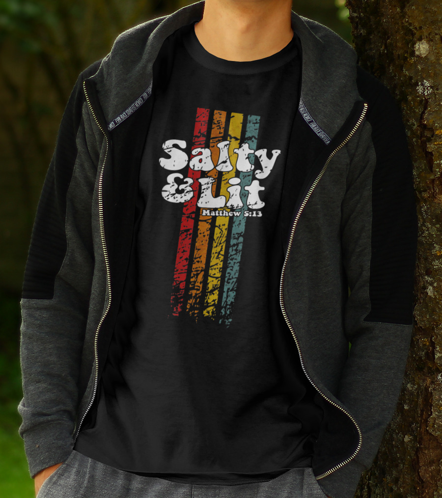 Salty And Lit Matthew 5:13 Funny Christian Retro Stripes T-Shirt