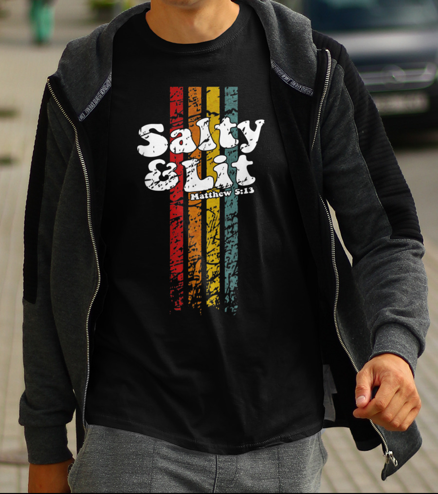 Salty And Lit Matthew 5:13 Funny Christian Retro Stripes T-Shirt