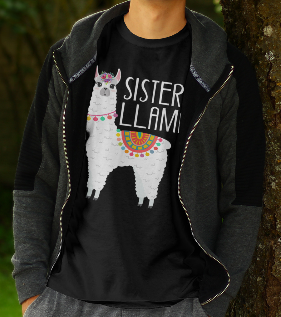 Sister Llama Funny Flower Crown Colorful Blanket T-Shirt