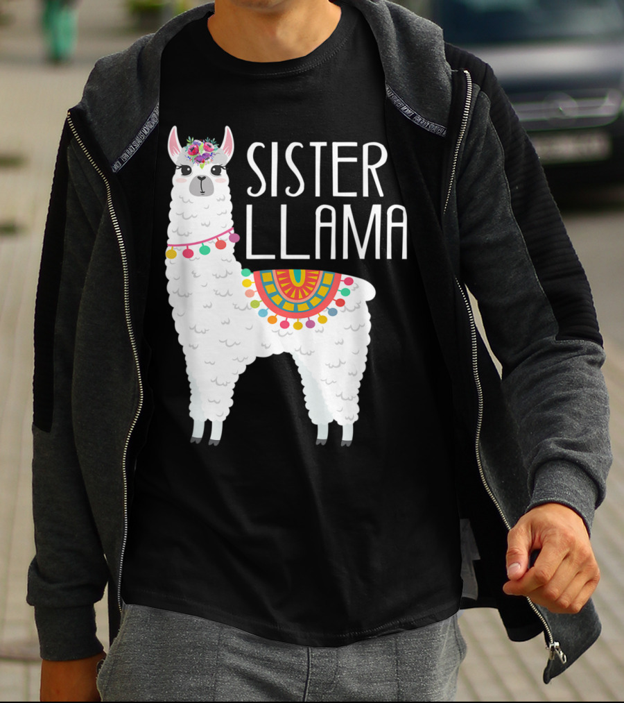 Sister Llama Funny Flower Crown Colorful Blanket T-Shirt