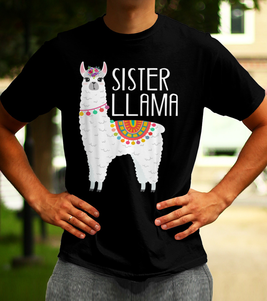 Sister Llama Funny Flower Crown Colorful Blanket T-Shirt