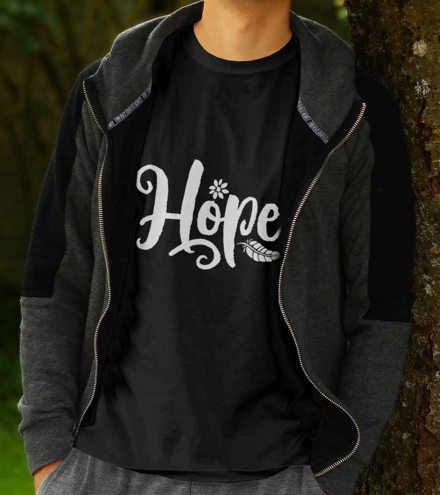 Hope Cursive Calligraphy With Flower And Feather Elements T-Shirt