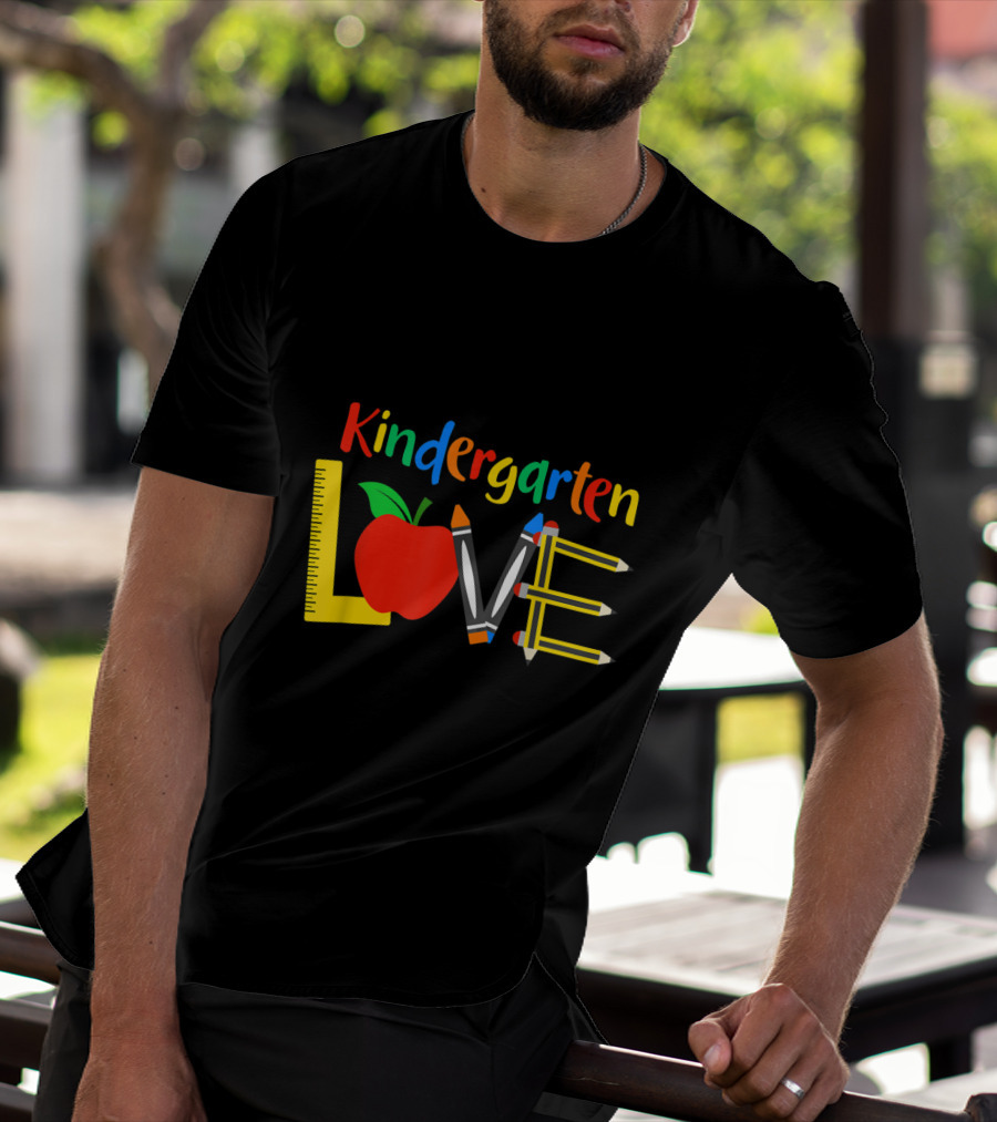 Kindergarten Love Apple Ruler Crayons Pencils T-Shirt