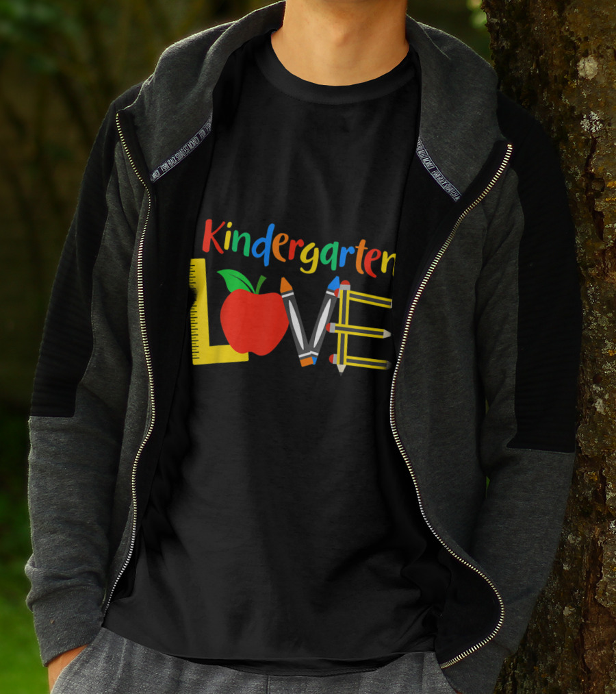Kindergarten Love Apple Ruler Crayons Pencils T-Shirt