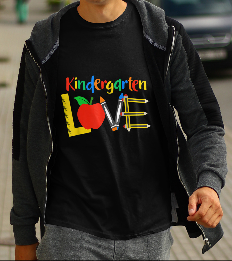 Kindergarten Love Apple Ruler Crayons Pencils T-Shirt