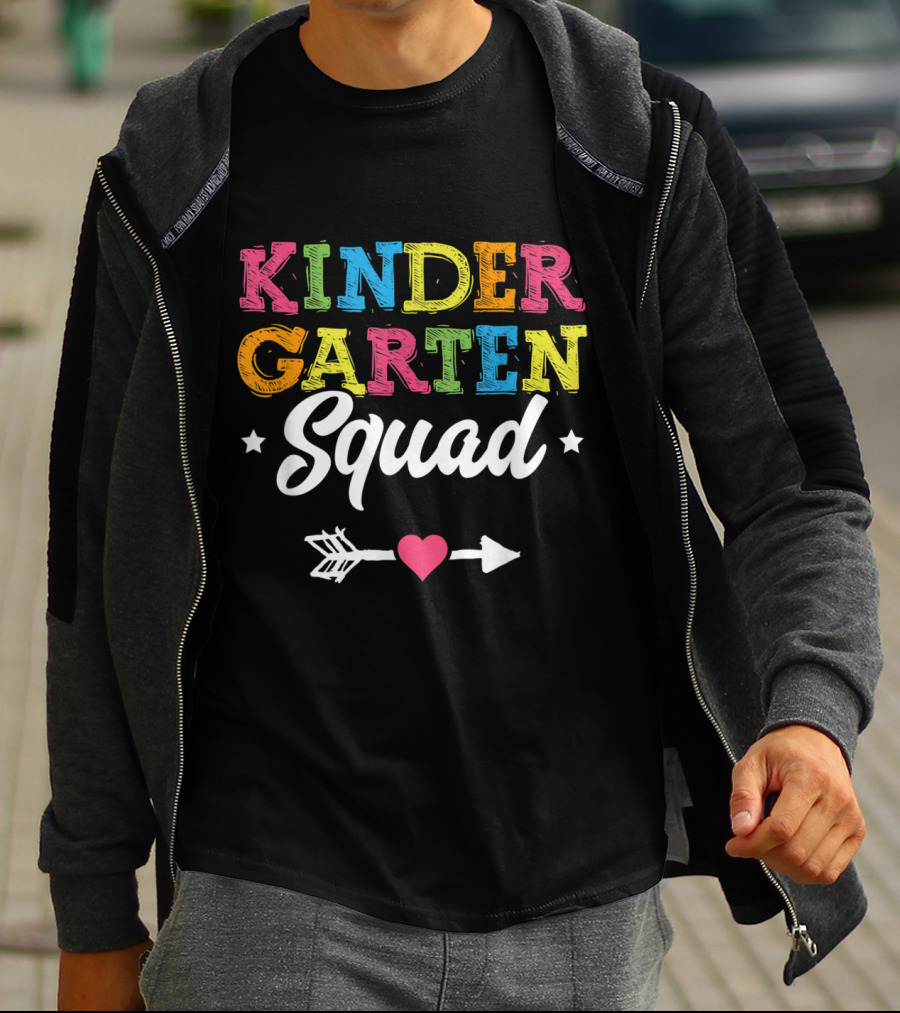 Kindergarten Squad Teacher Student Kid Back To School Arrow Heart Stars T-Shirt