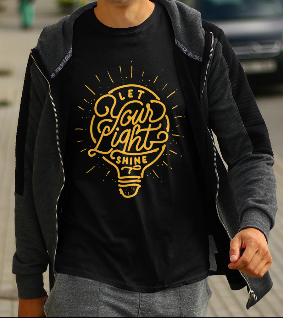 Let Your Light Shine Light Bulb Radiating Brightness T-Shirt