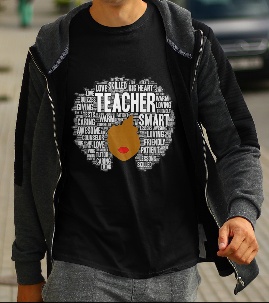 Teacher Smart Afro With Big Heart Words T-Shirt
