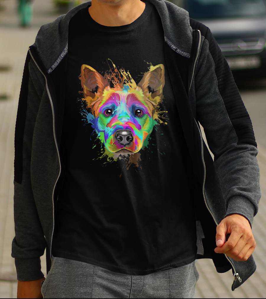 Vibrant Splash Art Blue Heeler Cattle T-Shirt
