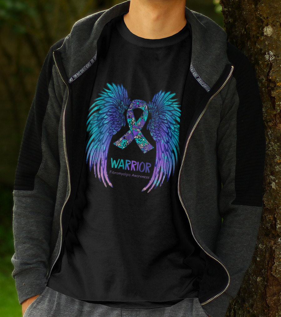 Warrior Angel Wings Fibromyalgia Awareness T-Shirt