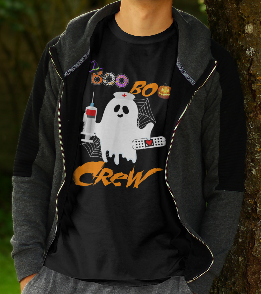 Boo Boo Crew Nurse Ghost Funny Halloween Costume With Syringe And Spider Webs T-Shirt