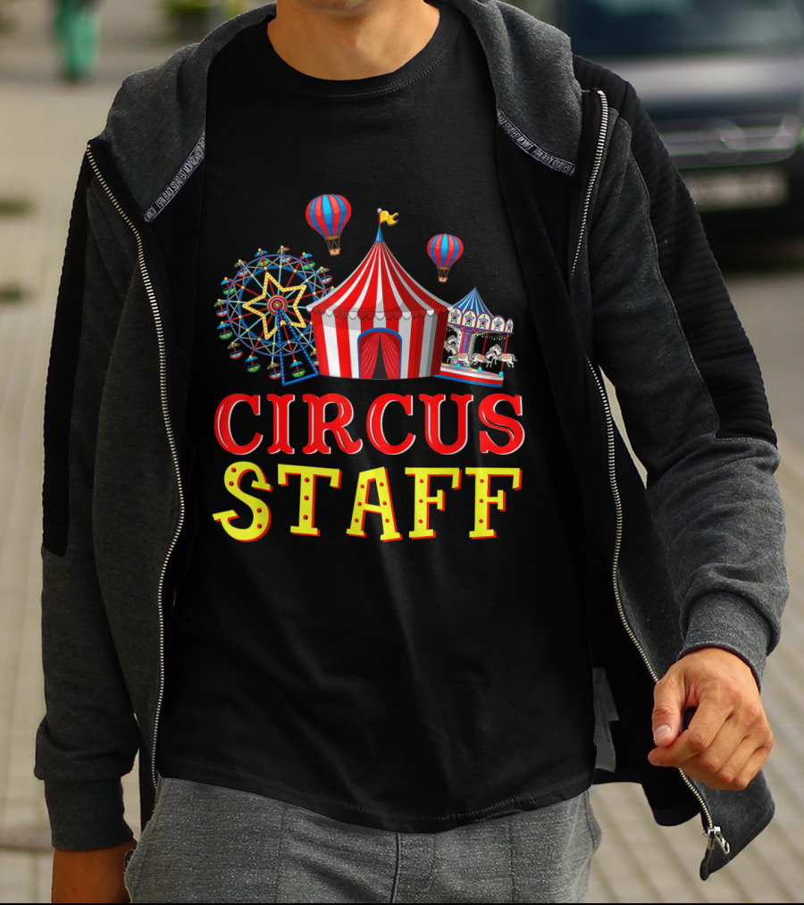 Circus Staff Event Carnival Tent Ferris Wheel Carousel Balloons T-Shirt