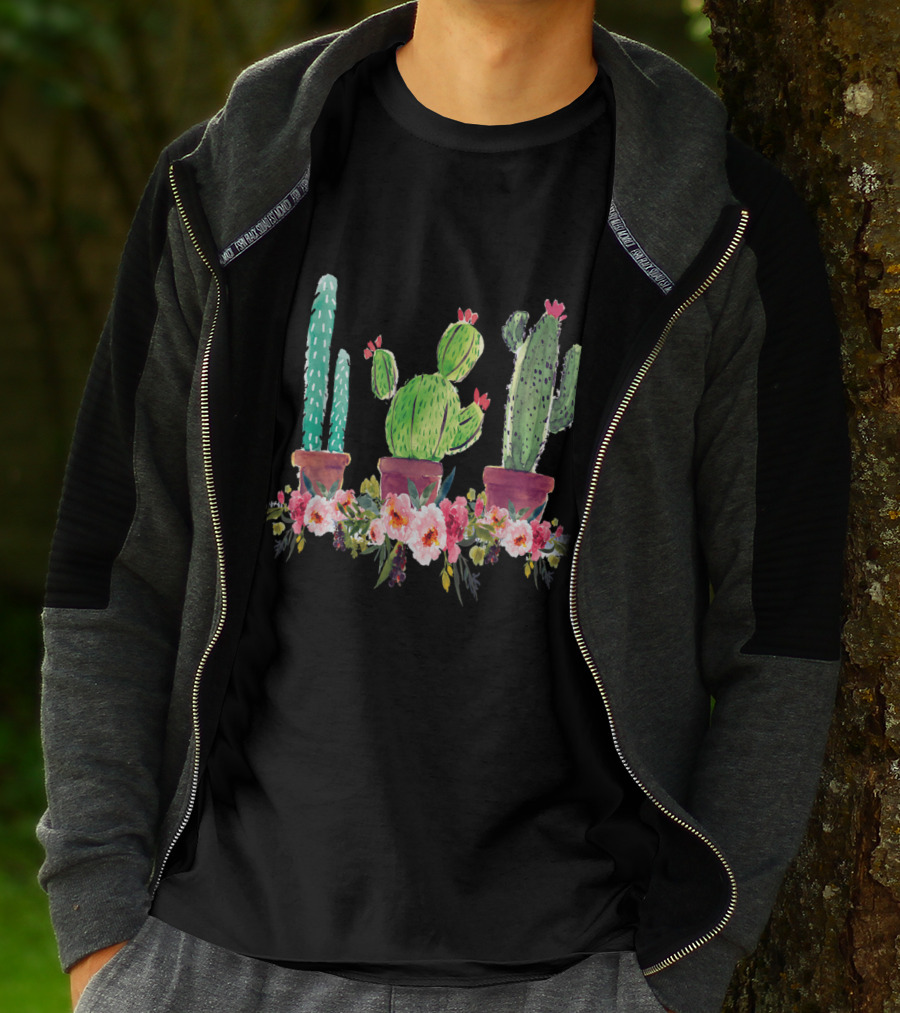 Cute Blooming Cacti Succulents Lover With Flowers T-Shirt