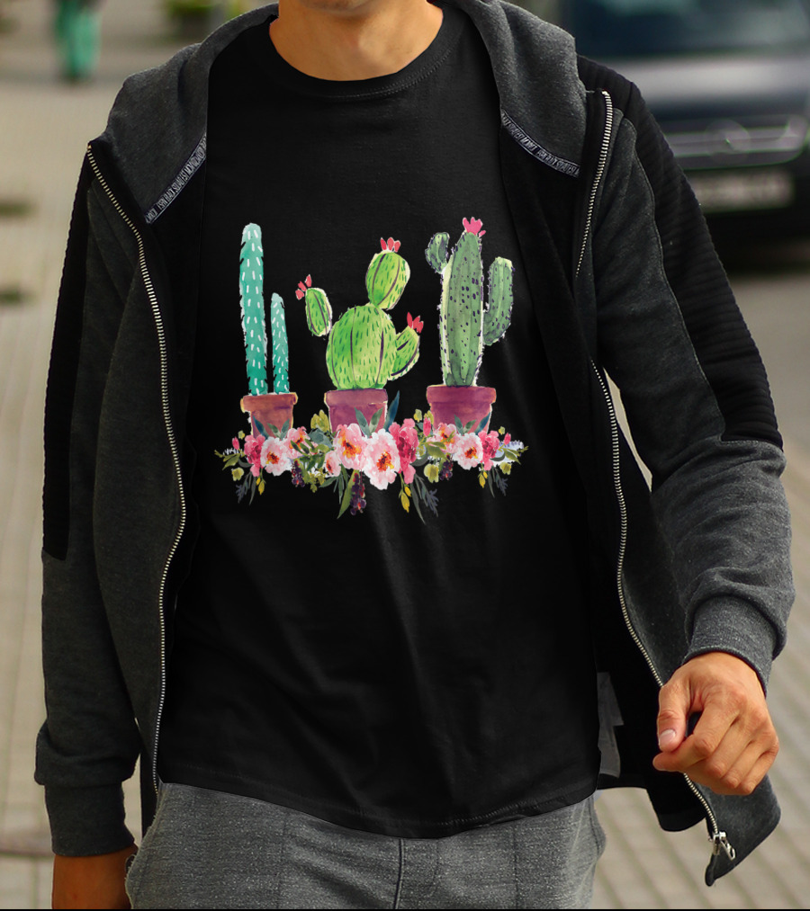 Cute Blooming Cacti Succulents Lover With Flowers T-Shirt