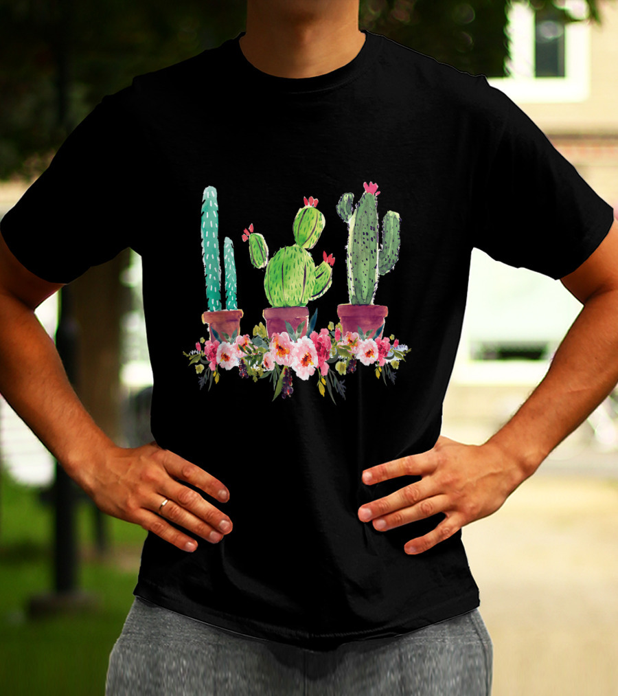 Cute Blooming Cacti Succulents Lover With Flowers T-Shirt