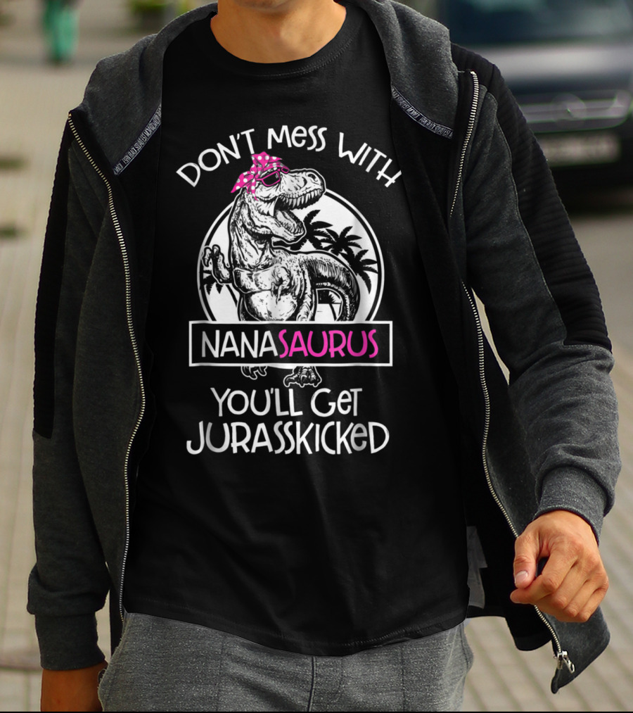 Don't Mess With Nanasaurus You'll Get Jurasskicked Dinosaur With Pink Bandana T-Shirt