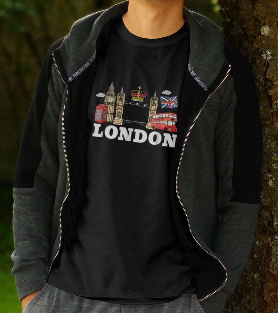 London Big Ben Tower Bridge British Icons Union Jack Double Decker Bus T-Shirt