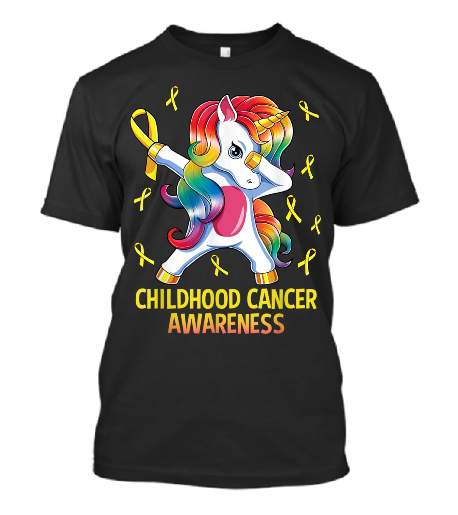 Dabbing Unicorn Childhood Cancer Awareness Ribbons T-Shirt