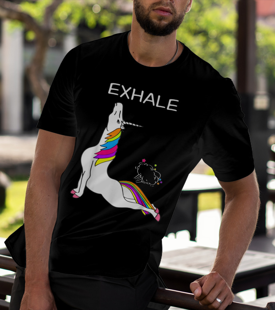 EXHALE Yoga Unicorn Funny Yoga Unicorn Exhale Fart Rainbow T-Shirt