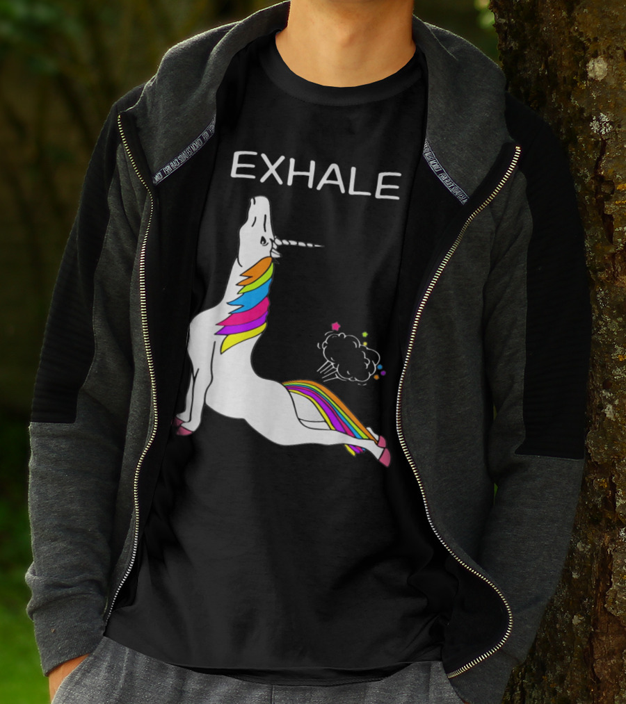 EXHALE Yoga Unicorn Funny Yoga Unicorn Exhale Fart Rainbow T-Shirt