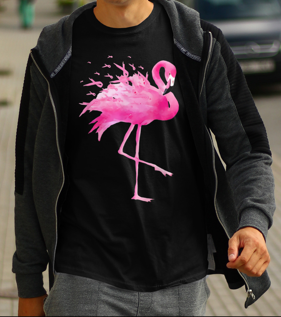Flamingo Breast Cancer Awareness Pink Ribbon Funny October T-Shirt