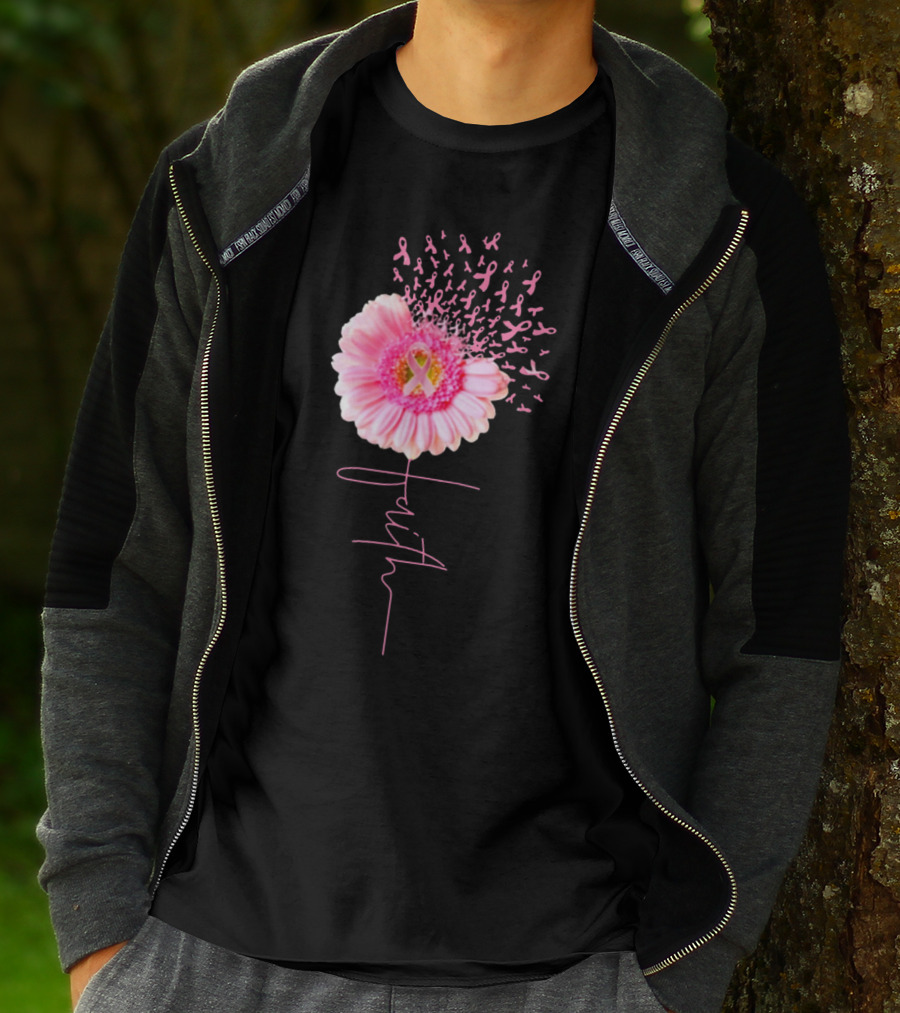 Faith Pink Ribbon Daisy Breast Cancer Awareness T-Shirt