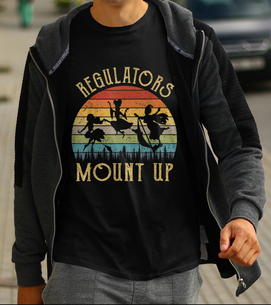 Regulators Mount Up Witches Vintage Silhouette Retro Sunset T-Shirt