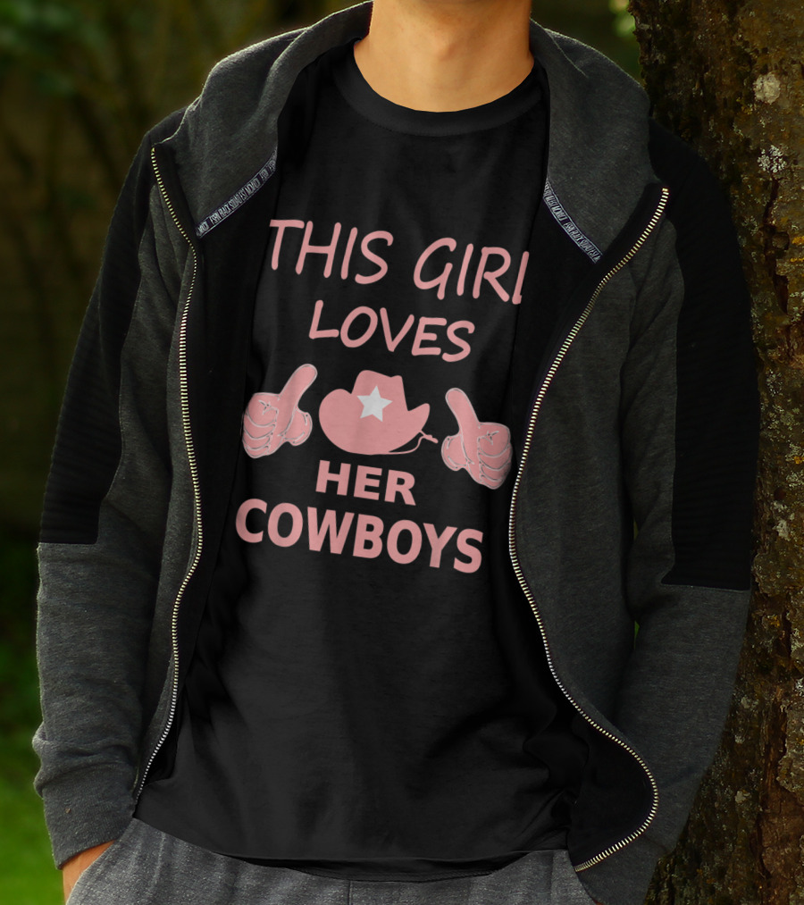 This Girl Loves Her Cowboys Cute Football Cowgirl Hat Thumbs Up T-Shirt